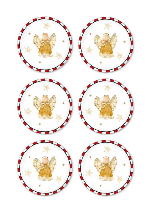 Hermia Juego de 6 platos de postre de cerámica Blanco, rojo y amarillo Hermia Juego de 6 platos de postre de cerámica Blanco, rojo y amarillo